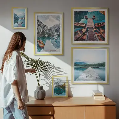 Modernes Wandbilderset mit Berglandschaften und Wasserwegen