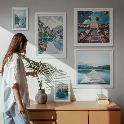Modernes Wandbilderset mit Berglandschaften und Wasserwegen