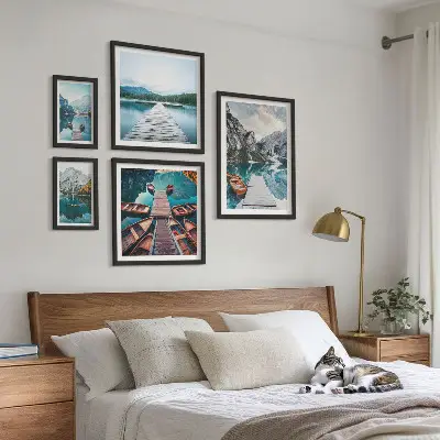 Modernes Wandbilderset mit Berglandschaften und Wasserwegen