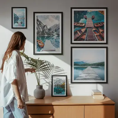 Modernes Wandbilderset mit Berglandschaften und Wasserwegen