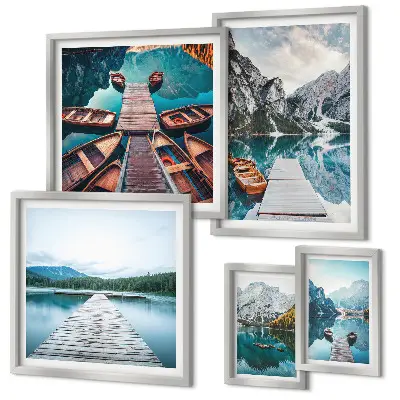 Modernes Wandbilderset mit Berglandschaften und Wasserwegen