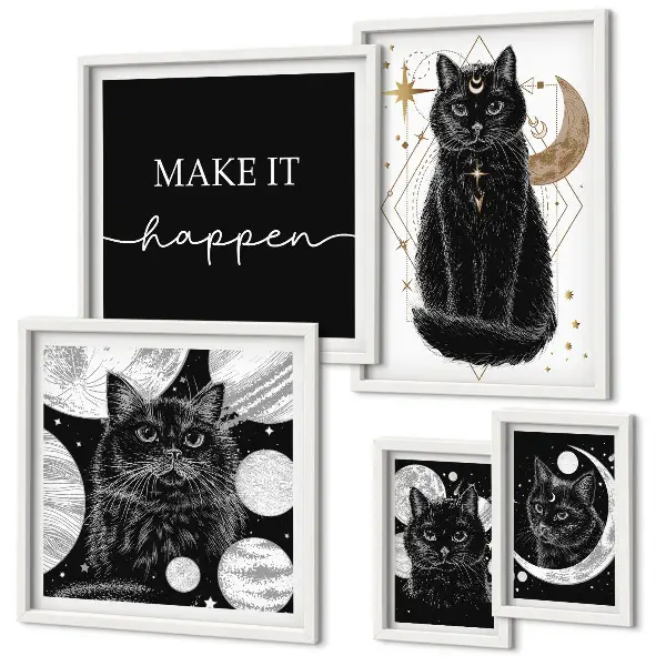 Bilder-Set für das Sofa schwarze Katzen im Boho-Stil