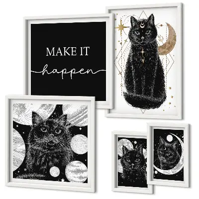 Bilder-Set für das Sofa schwarze Katzen im Boho-Stil