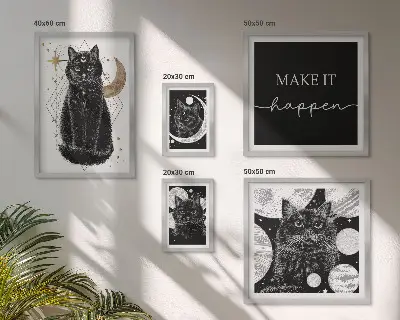 Bilder-Set für das Sofa schwarze Katzen im Boho-Stil