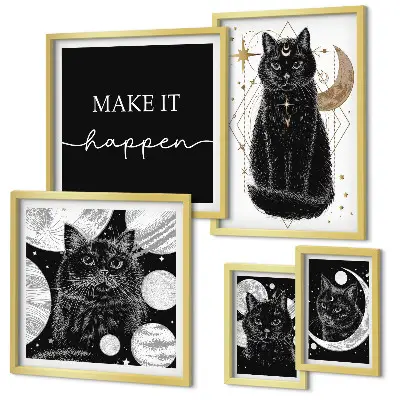 Bilder-Set für das Sofa schwarze Katzen im Boho-Stil