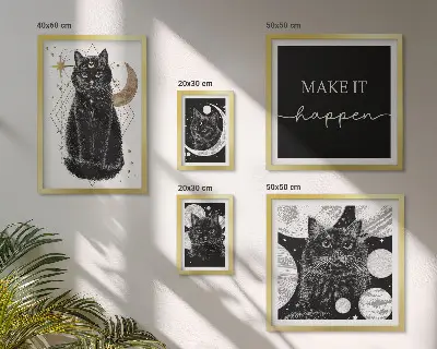 Bilder-Set für das Sofa schwarze Katzen im Boho-Stil