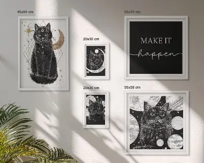 Bilder-Set für das Sofa schwarze Katzen im Boho-Stil