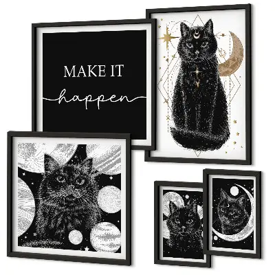 Bilder-Set für das Sofa schwarze Katzen im Boho-Stil