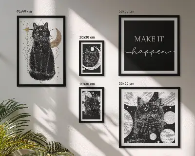 Bilder-Set für das Sofa schwarze Katzen im Boho-Stil