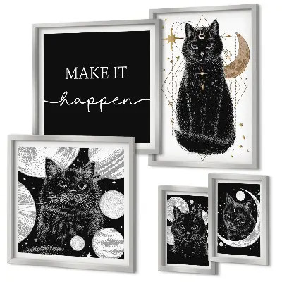 Bilder-Set für das Sofa schwarze Katzen im Boho-Stil