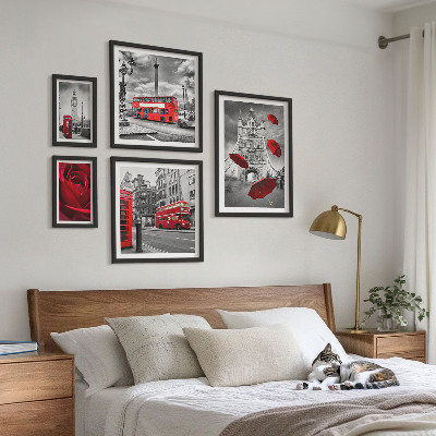 Modernes wandbilder-set Londoner Motive, rote Akzente