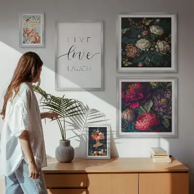 Bildergalerie-Set für die Wand mit motivierenden Slogans und Blumenmotiven