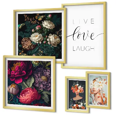 Bildergalerie-Set für die Wand mit motivierenden Slogans und Blumenmotiven