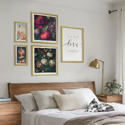 Bildergalerie-Set für die Wand mit motivierenden Slogans und Blumenmotiven