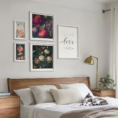 Bildergalerie-Set für die Wand mit motivierenden Slogans und Blumenmotiven