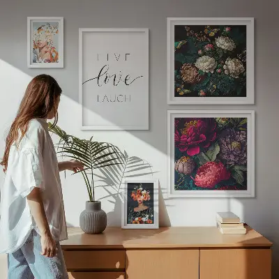 Bildergalerie-Set für die Wand mit motivierenden Slogans und Blumenmotiven