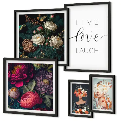 Bildergalerie-Set für die Wand mit motivierenden Slogans und Blumenmotiven
