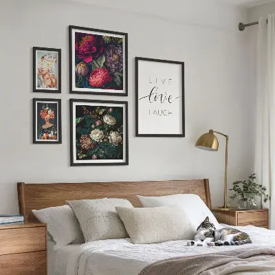 Bildergalerie-Set für die Wand mit motivierenden Slogans und Blumenmotiven