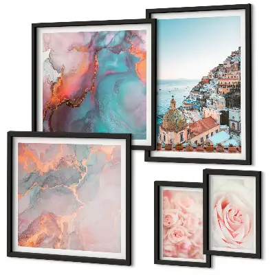 Bildergalerie-Set für die Wand mit romantischen rosa Landschaften