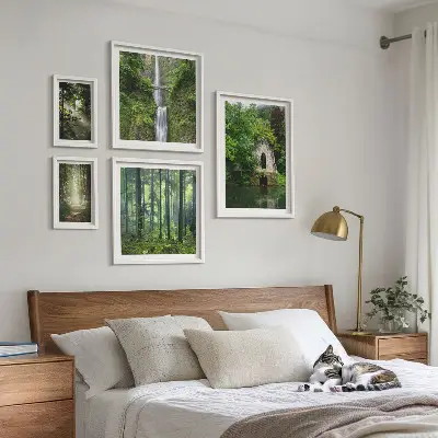 Modernes Wandbilderset mit grünen Wäldern und Wasserfällen aus der Natur