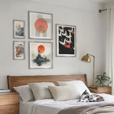 Bilderset für das Sofa japanische Kunst und Naturmotive