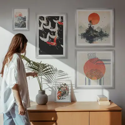Bilderset für das Sofa japanische Kunst und Naturmotive