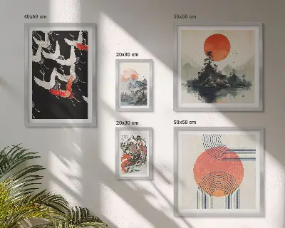Bilderset für das Sofa japanische Kunst und Naturmotive