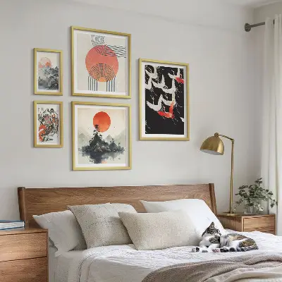 Bilderset für das Sofa japanische Kunst und Naturmotive