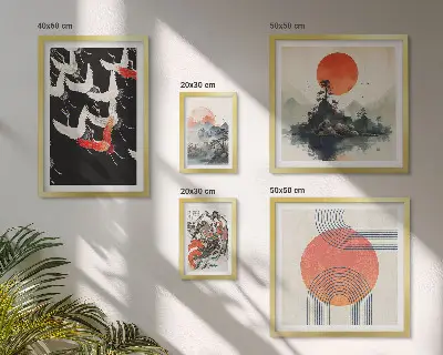 Bilderset für das Sofa japanische Kunst und Naturmotive