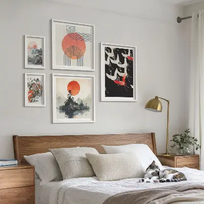 Bilderset für das Sofa japanische Kunst und Naturmotive