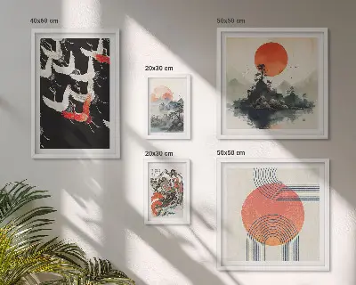Bilderset für das Sofa japanische Kunst und Naturmotive