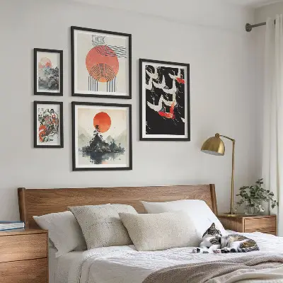 Bilderset für das Sofa japanische Kunst und Naturmotive