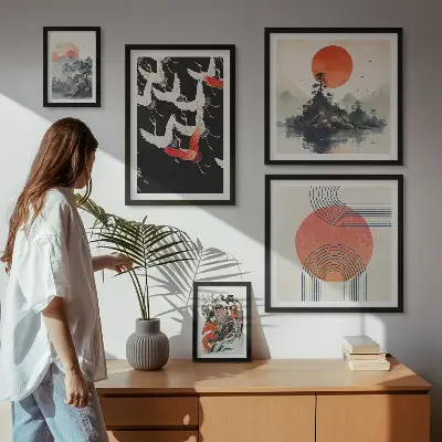 Bilderset für das Sofa japanische Kunst und Naturmotive
