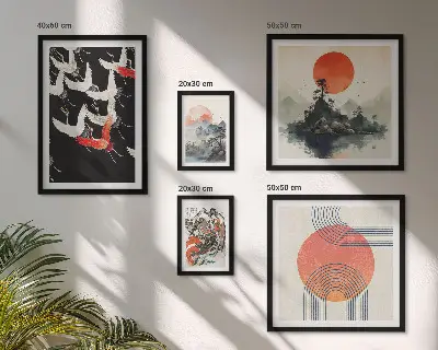 Bilderset für das Sofa japanische Kunst und Naturmotive