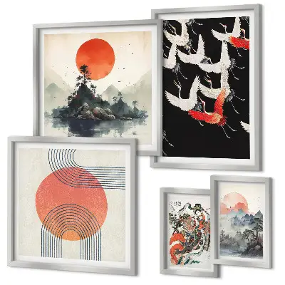 Bilderset für das Sofa japanische Kunst und Naturmotive