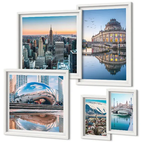 Bildergalerie-Set für die Wand mit Motiven von Stadtlandschaften, Architektur und Natur
