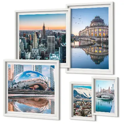 Bildergalerie-Set für die Wand mit Motiven von Stadtlandschaften, Architektur und Natur