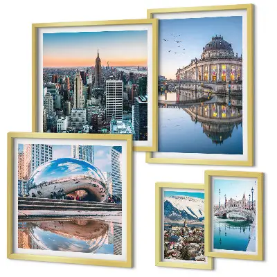 Bildergalerie-Set für die Wand mit Motiven von Stadtlandschaften, Architektur und Natur