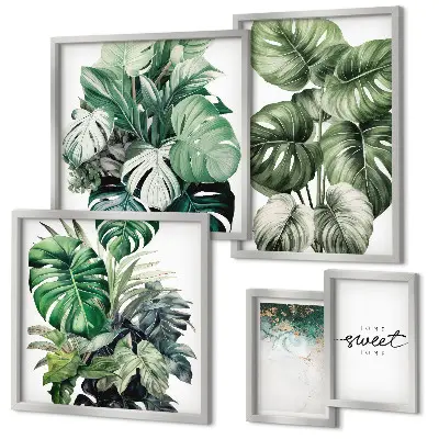 Modernes Wandbilder-Set mit Pflanzenmotiven