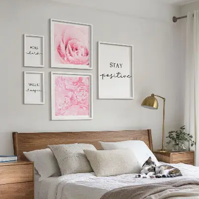 Bilderset fürs Sofa mit motivierenden Blumenzitaten
