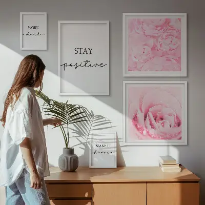Bilderset fürs Sofa mit motivierenden Blumenzitaten