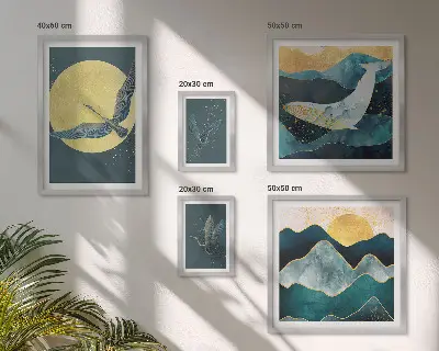 Bildergalerie-Set für die Wand mit Vögeln und Bergen im modernen Stil