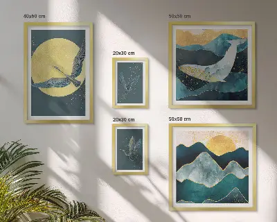 Bildergalerie-Set für die Wand mit Vögeln und Bergen im modernen Stil