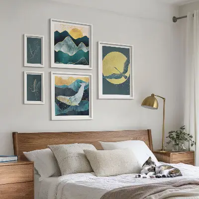 Bildergalerie-Set für die Wand mit Vögeln und Bergen im modernen Stil