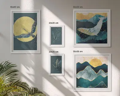 Bildergalerie-Set für die Wand mit Vögeln und Bergen im modernen Stil
