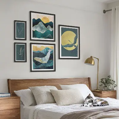 Bildergalerie-Set für die Wand mit Vögeln und Bergen im modernen Stil