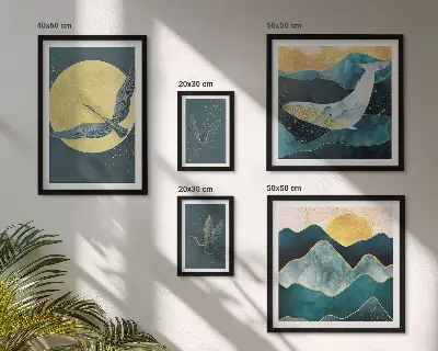 Bildergalerie-Set für die Wand mit Vögeln und Bergen im modernen Stil