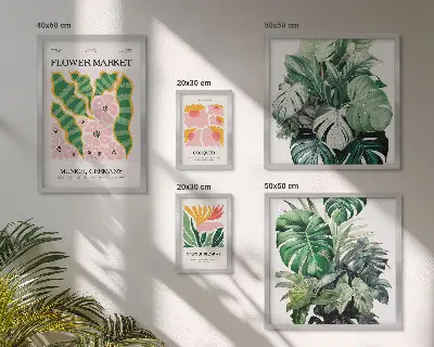 Modernes Wandbilder-Set mit Pflanzenmotiven und Boho-Blumen