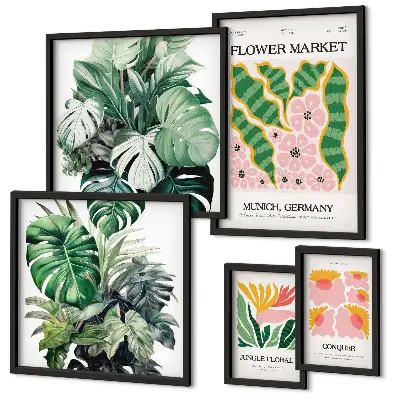Modernes Wandbilder-Set mit Pflanzenmotiven und Boho-Blumen