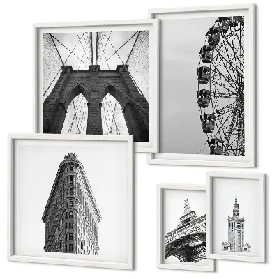 Modernes Wandbilder-Set mit Schwarz-weißer Großstadtarchitektur
